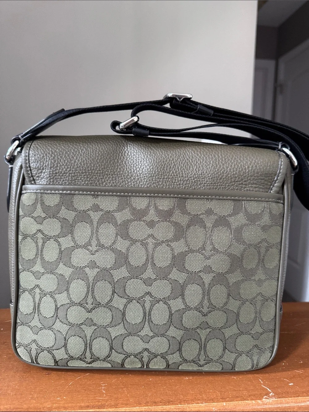 COACH Olive Green Pebble Leather & Signature Canvas Crossbody
